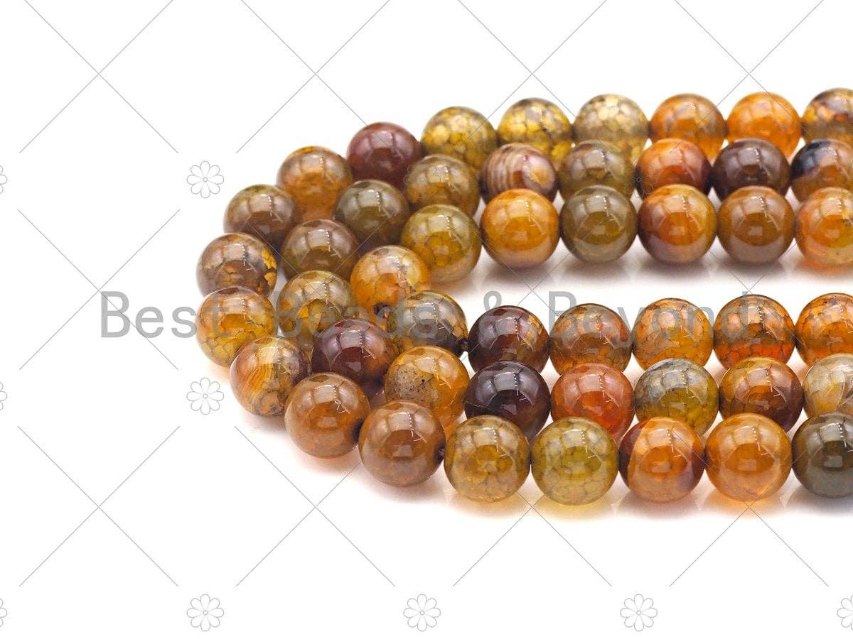 Amber Fire Agate Beads, Dragon Vein Agate