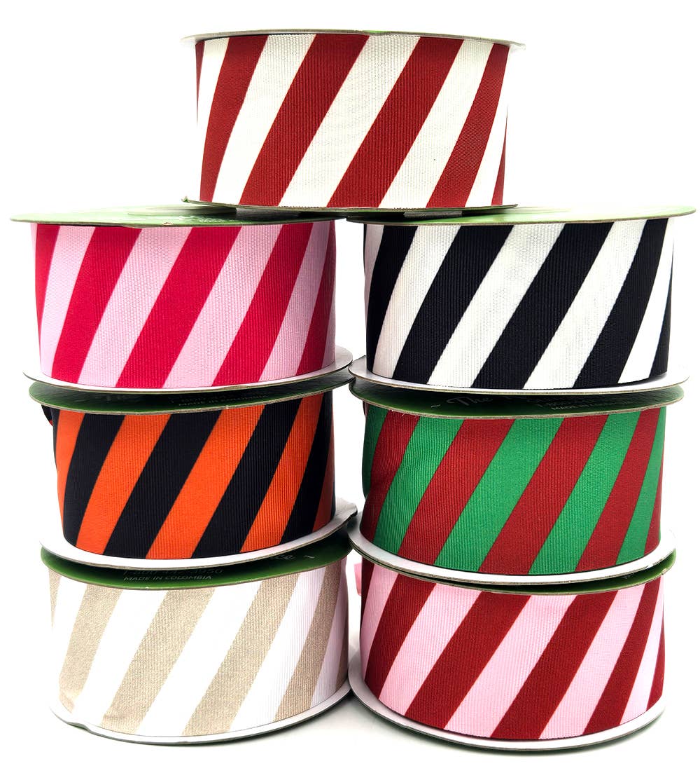2" Red & Light Pink Modern Diagonal Stripe Grosgrain Ribbon