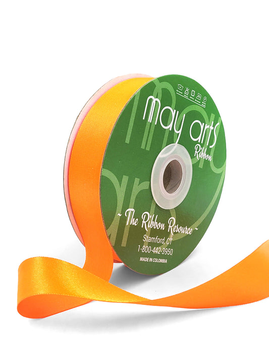 ~7/8"Luster Double Face Satin Ribbon, Neon Orange