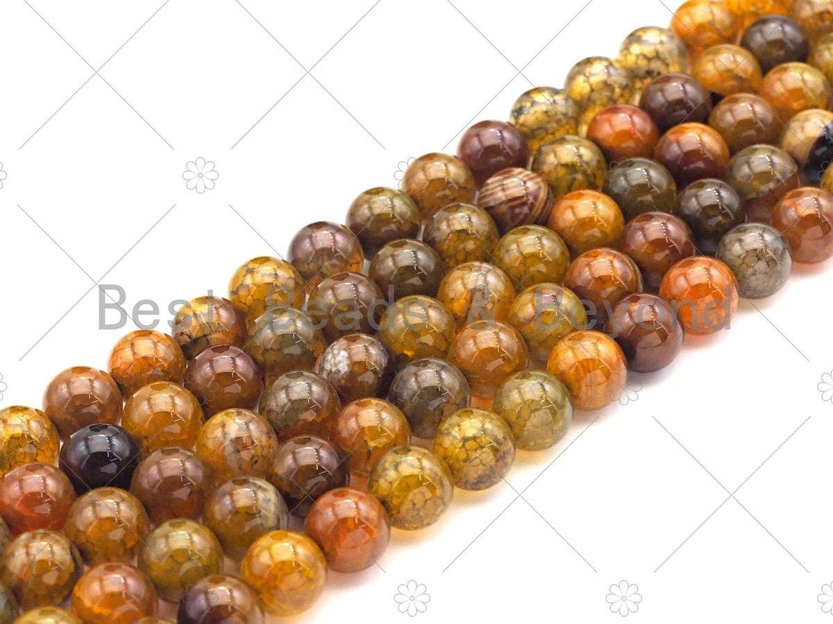 Amber Fire Agate Beads, Dragon Vein Agate