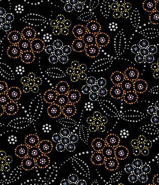Pattern of multicolored flowers on a black background