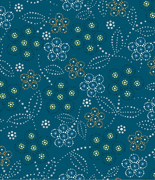 Floral pattern with small flowers and dots on a blue background