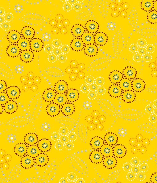 Pattern of stylized flowers on a yellow background