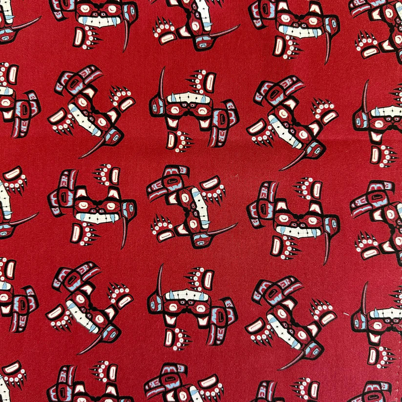 Pattern of bears on a red background