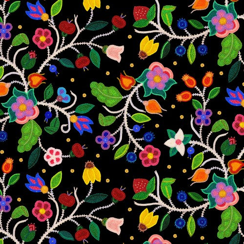 Colorful floral pattern on a black background