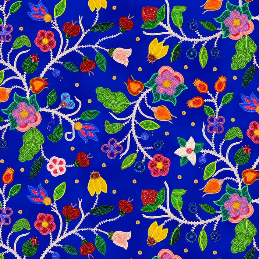 Colorful floral pattern on a blue background