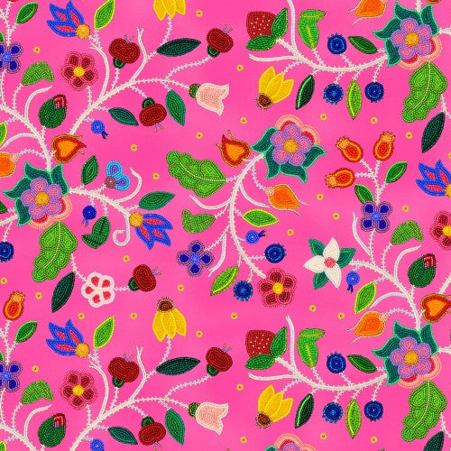 Colorful floral pattern on a pink background