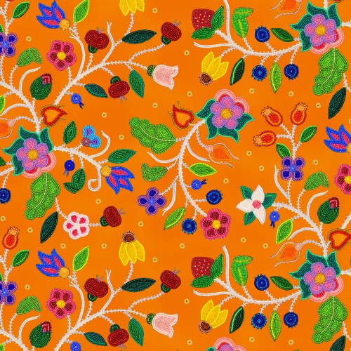 Colorful floral pattern on an orange background