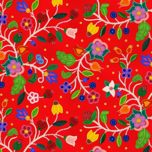 Colorful floral pattern on a red background