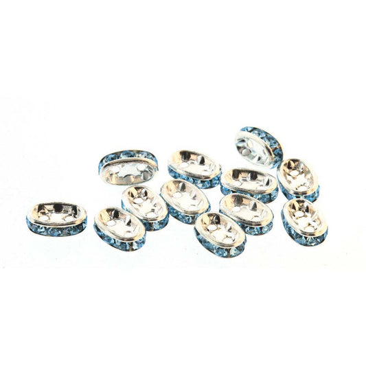 7X4MM 2HL RHINESTONE OVAL SILVER AQUA 36PCS/BG