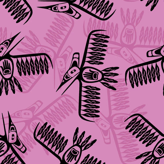 Black bird illustrations on a pink background