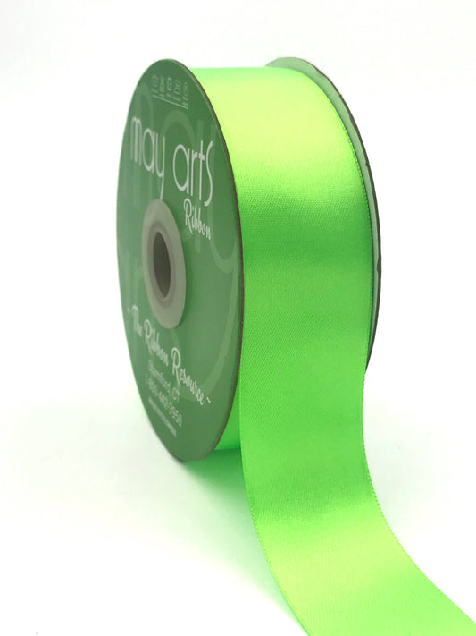 ~1.5" (38MM) Double Face Satin Ribbon, Neon Green