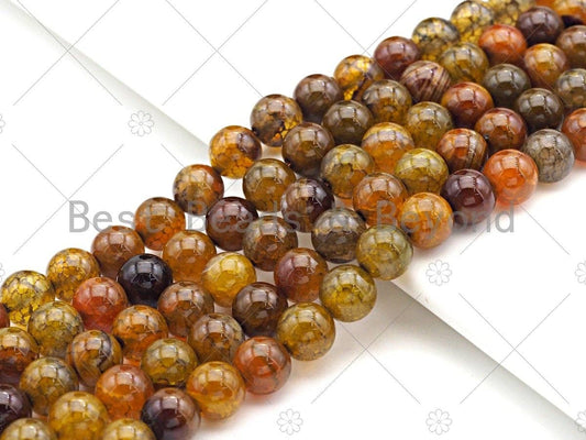 Amber Fire Agate Beads, Dragon Vein Agate