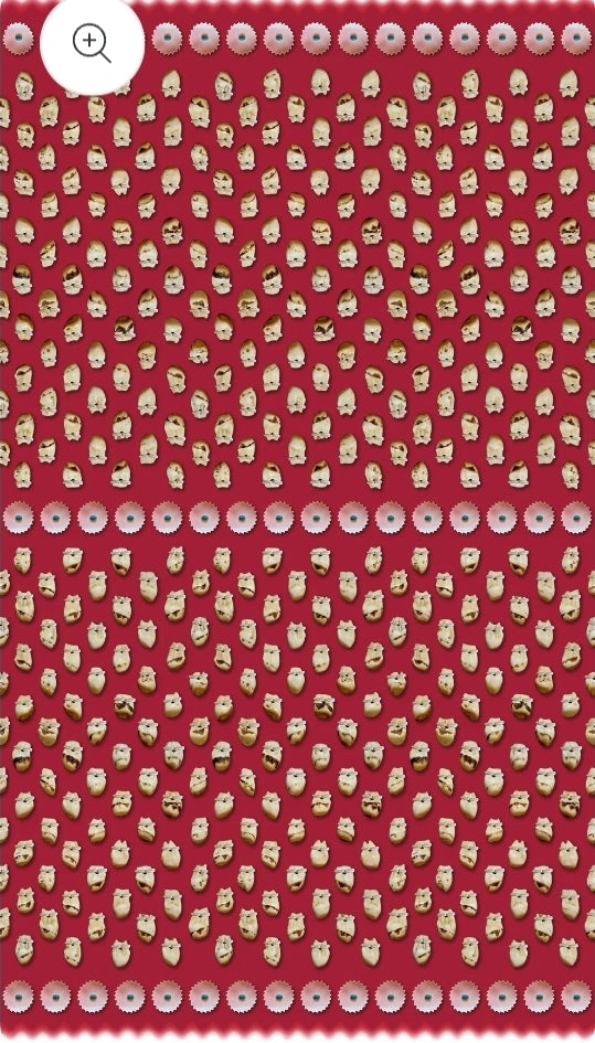 Patterned fabric with elk teeth on a red background
