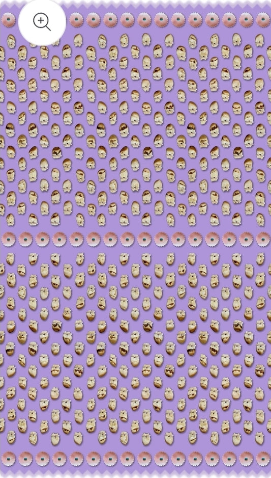 Pattern of small elk teeth on a purple background
